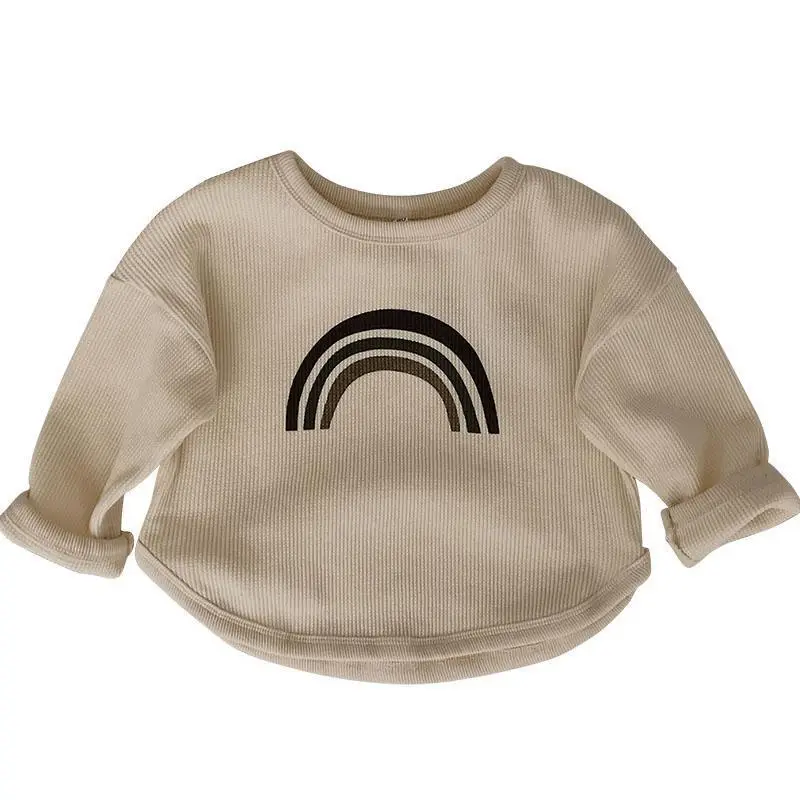 Kids Rainbow T-Shirt Long Sleeve Cotton Beige