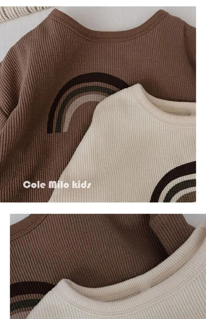 Kids Rainbow T-Shirt Long Sleeve Cotton Beige — feature 5