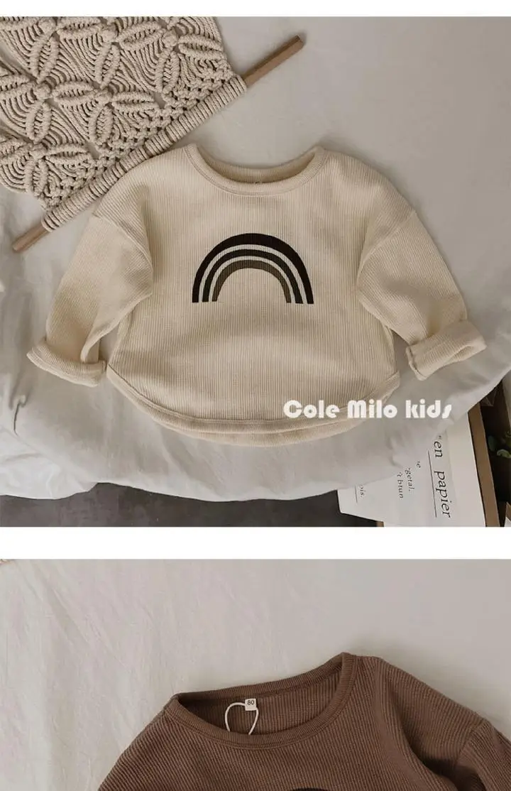 Kids Rainbow T-Shirt Long Sleeve Cotton Beige — feature 7