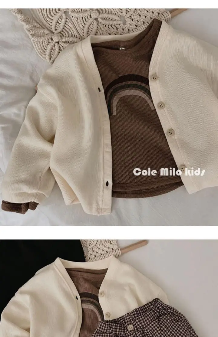 Kids Rainbow T-Shirt Long Sleeve Cotton Beige — feature 9