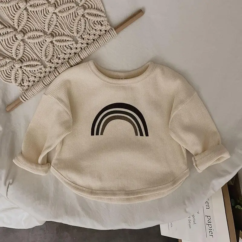 Kids Rainbow T-Shirt Long Sleeve Cotton Beige