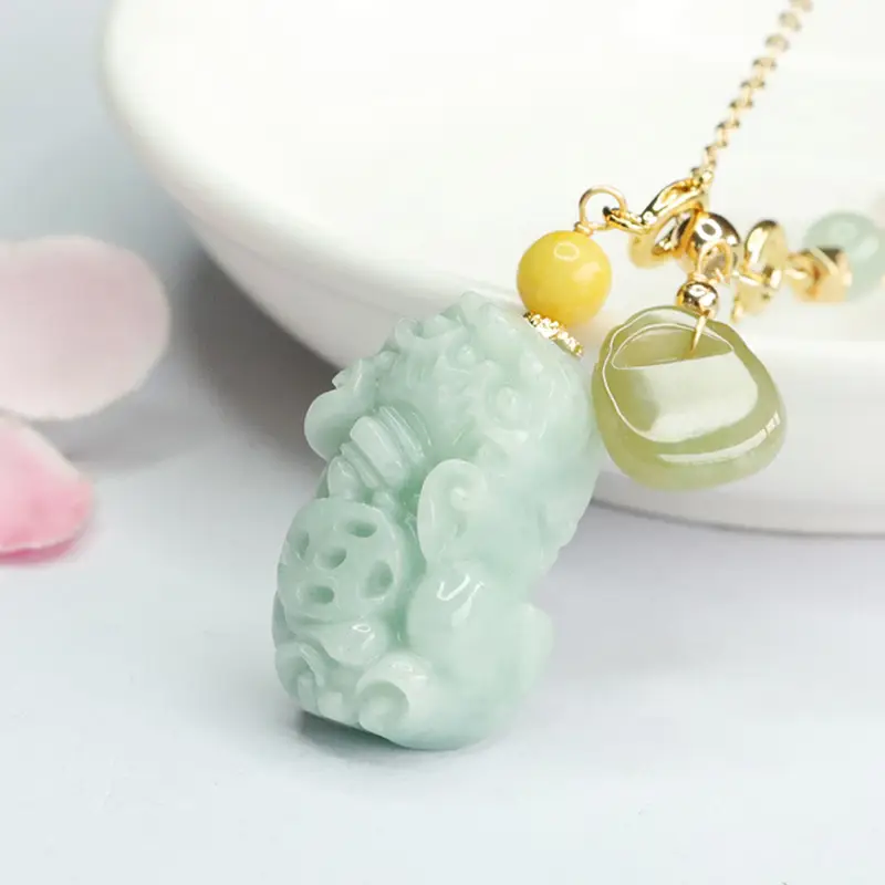 Jadeite Pixiu Necklace for Women Green Pendant Chain