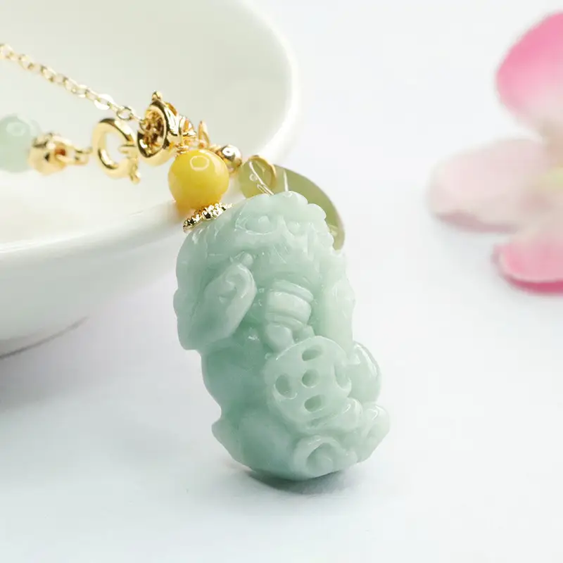 Jadeite Pixiu Necklace for Women Green Pendant Chain