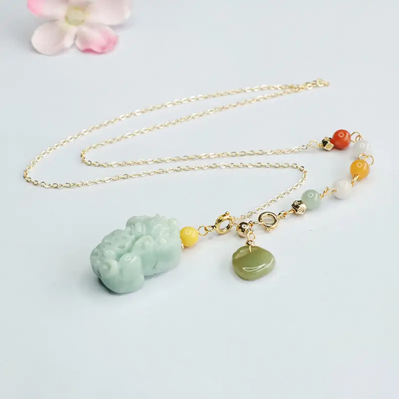 Jadeite Pixiu Necklace for Women Green Pendant Chain
