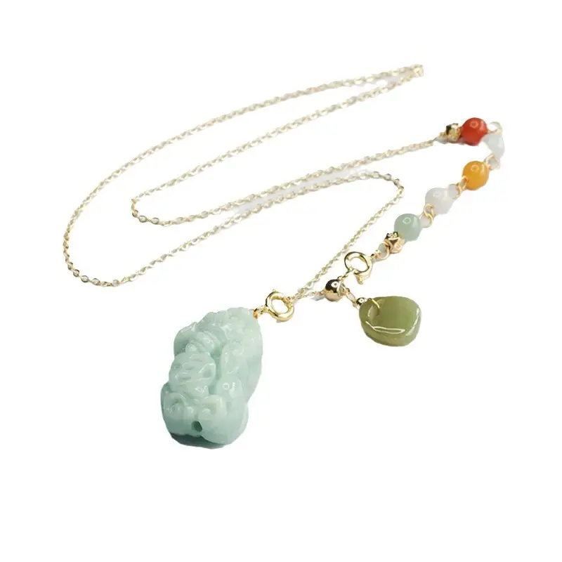 Jadeite Pixiu Necklace for Women Green Pendant Chain