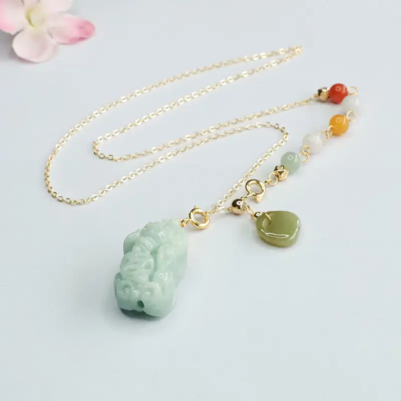 Jadeite Pixiu Necklace for Women Green Pendant Chain — feature 7