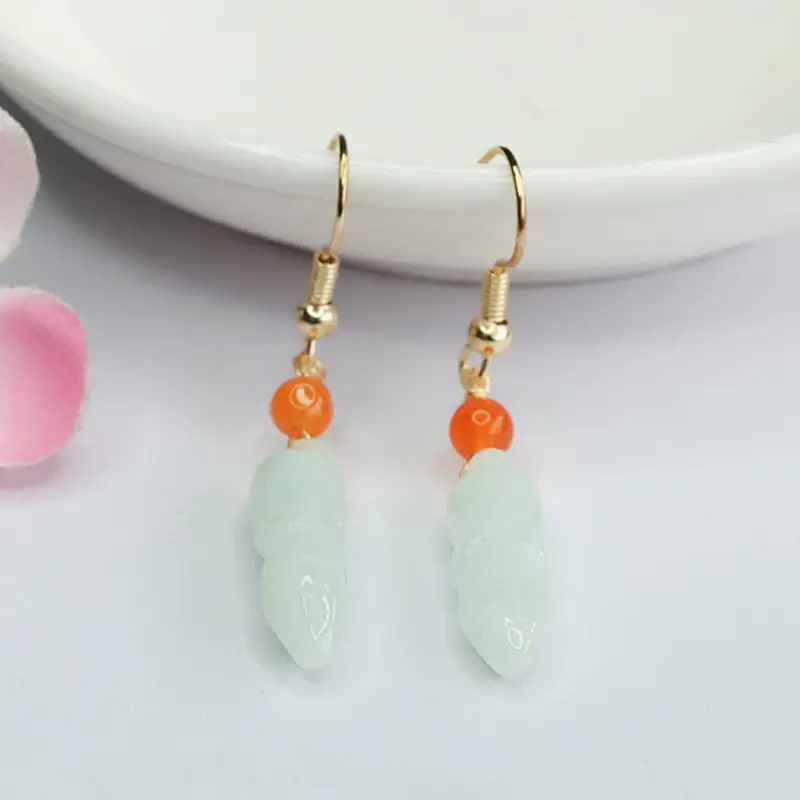 Jade Earrings for Women Green Orange Drop Design - Image 4