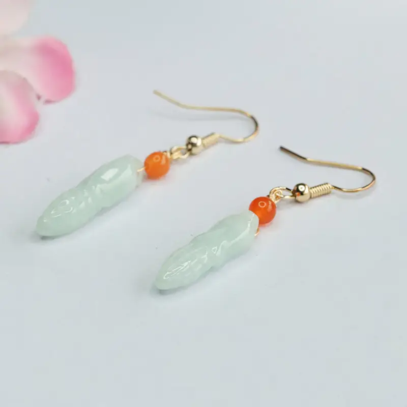 Jade Earrings for Women Green Orange Drop Design - Image 5