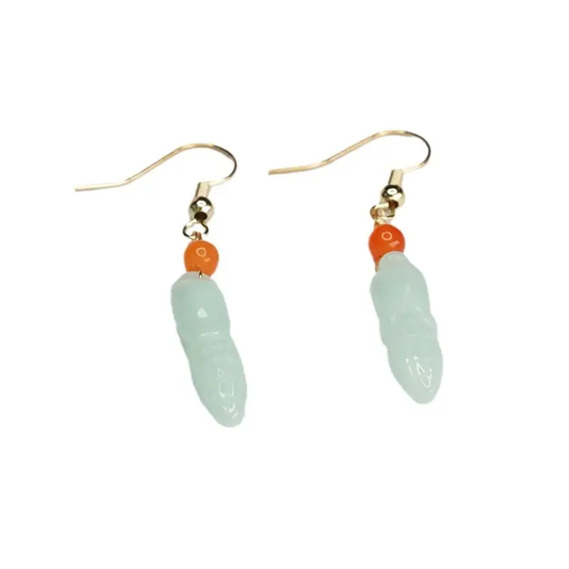 Jade Earrings for Women Green Orange Drop Design - Image 6