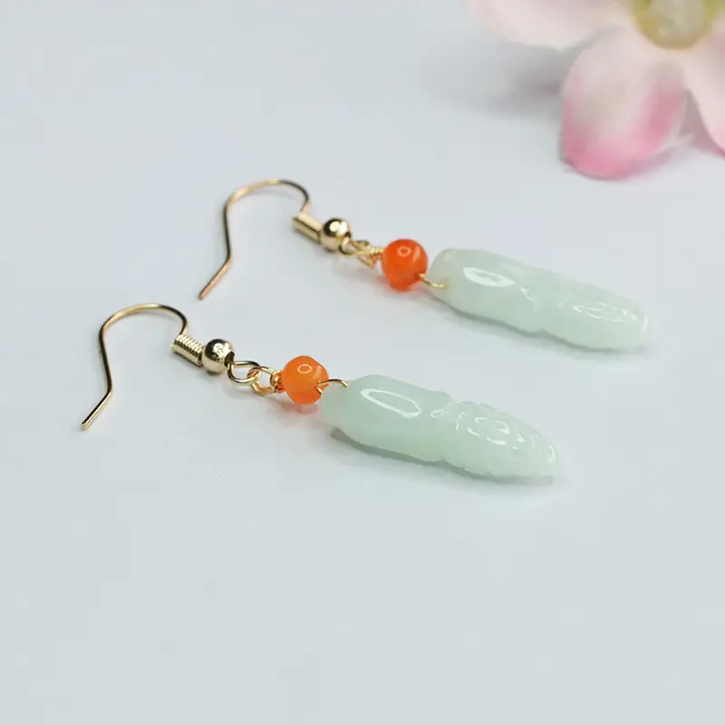 Jade Earrings for Women Green Orange Drop Design — feature 6