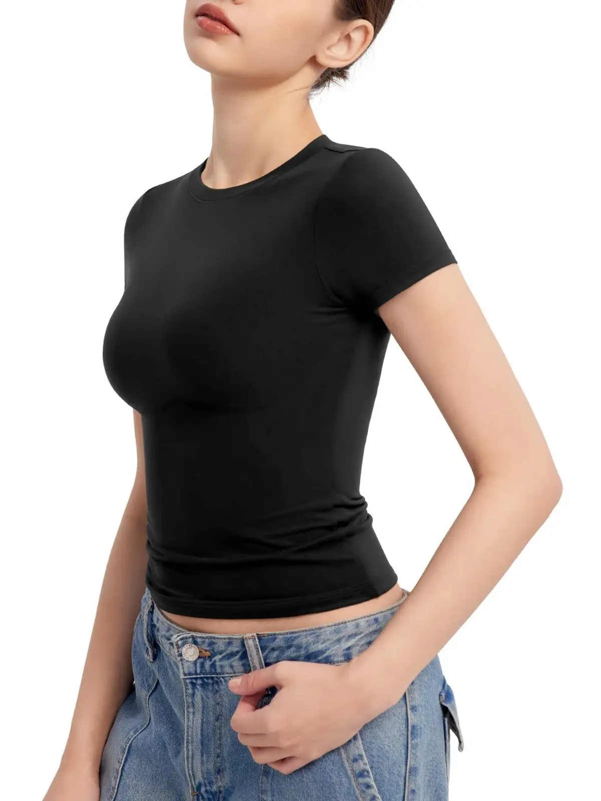 Women's 2024 Black Short Sleeve T-Shirt with Lavender Skirt