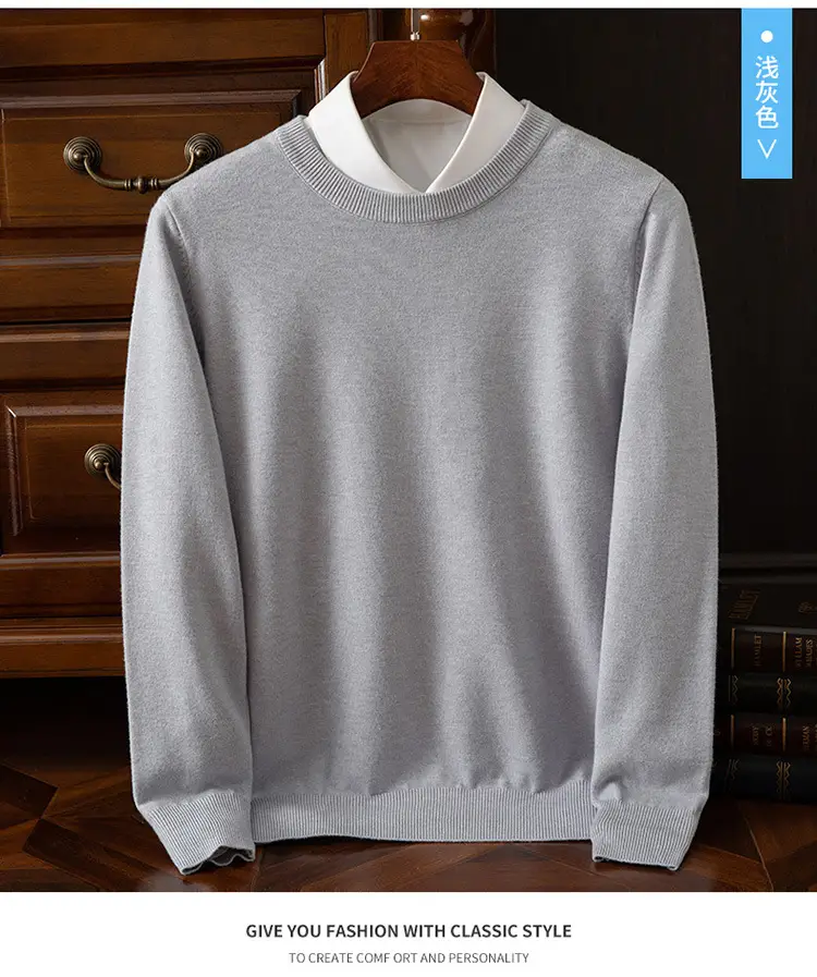 Men's Solid Color Round Neck Sweater Plus Size — feature 19