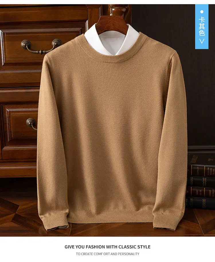Men's Solid Color Round Neck Sweater Plus Size — feature 22