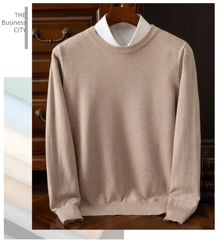 Men's Solid Color Round Neck Sweater Plus Size — feature 3