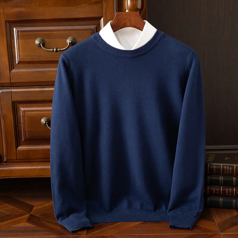 Men's Solid Color Round Neck Sweater Plus Size - Image 3