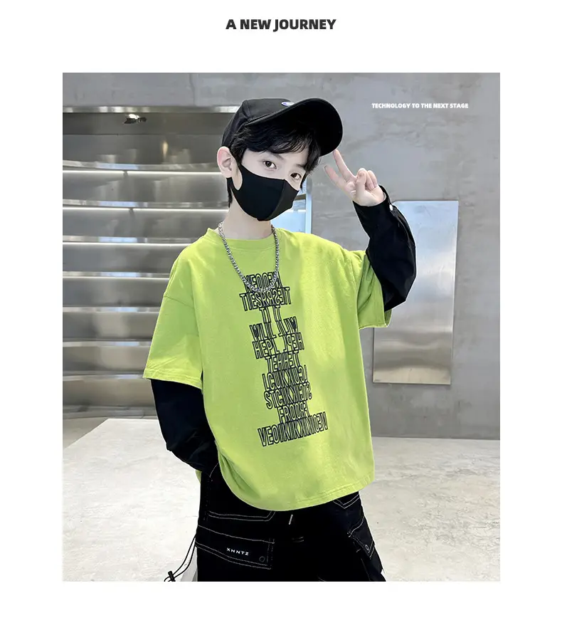 Kids Black Letter T-Shirt with Cap & Mask — feature 11