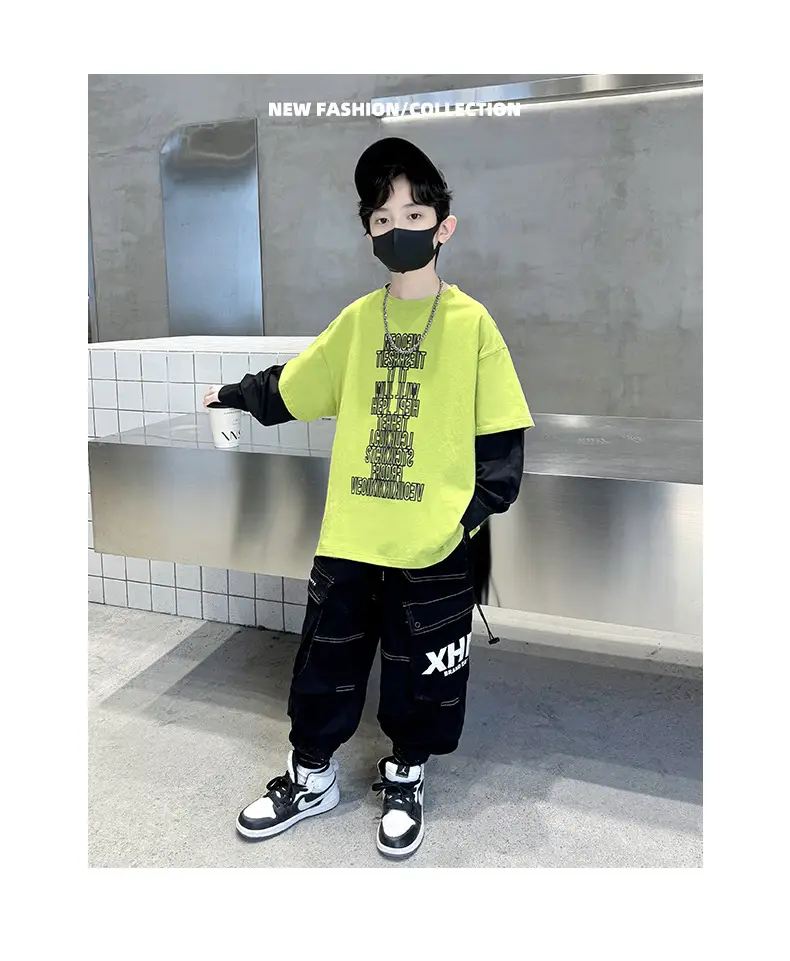 Kids Black Letter T-Shirt with Cap & Mask — feature 12