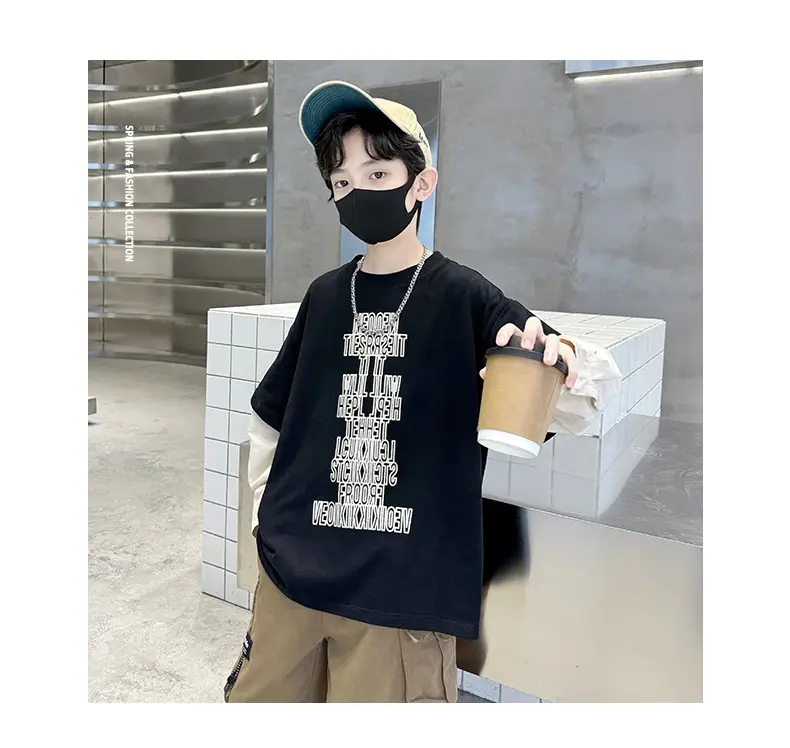 Kids Black Letter T-Shirt with Cap & Mask — feature 15