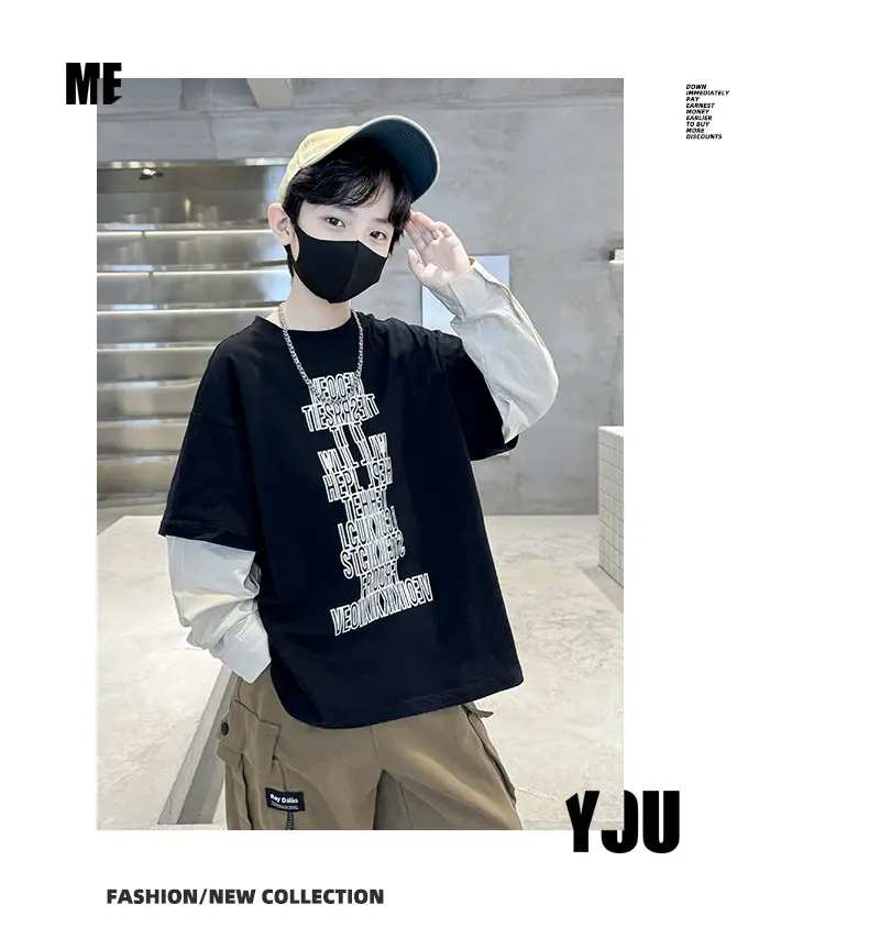 Kids Black Letter T-Shirt with Cap & Mask — feature 16