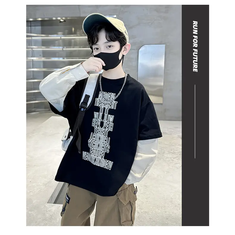Kids Black Letter T-Shirt with Cap & Mask — feature 17