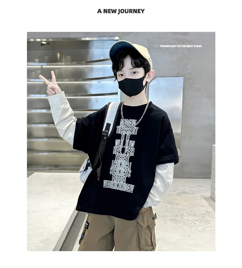 Kids Black Letter T-Shirt with Cap & Mask — feature 18
