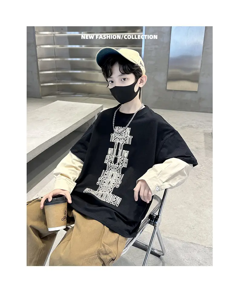Kids Black Letter T-Shirt with Cap & Mask — feature 19