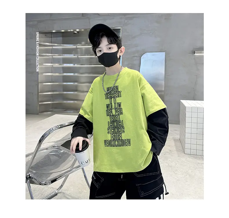 Kids Black Letter T-Shirt with Cap & Mask — feature 8