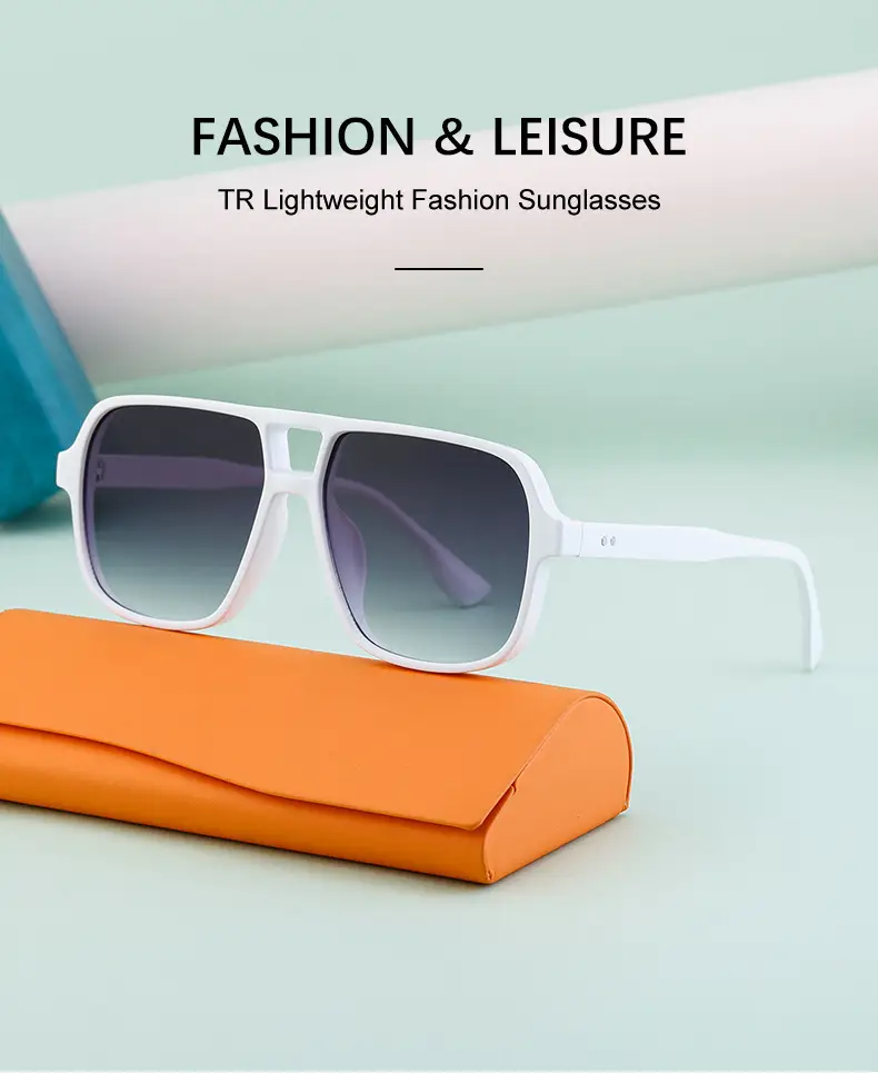 Men's White Retro Double-Beam Driving Sunglasses Large Frame — feature 11