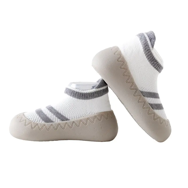 Baby Non-Slip Socks for Newborns White Grey Stripes - Image 10