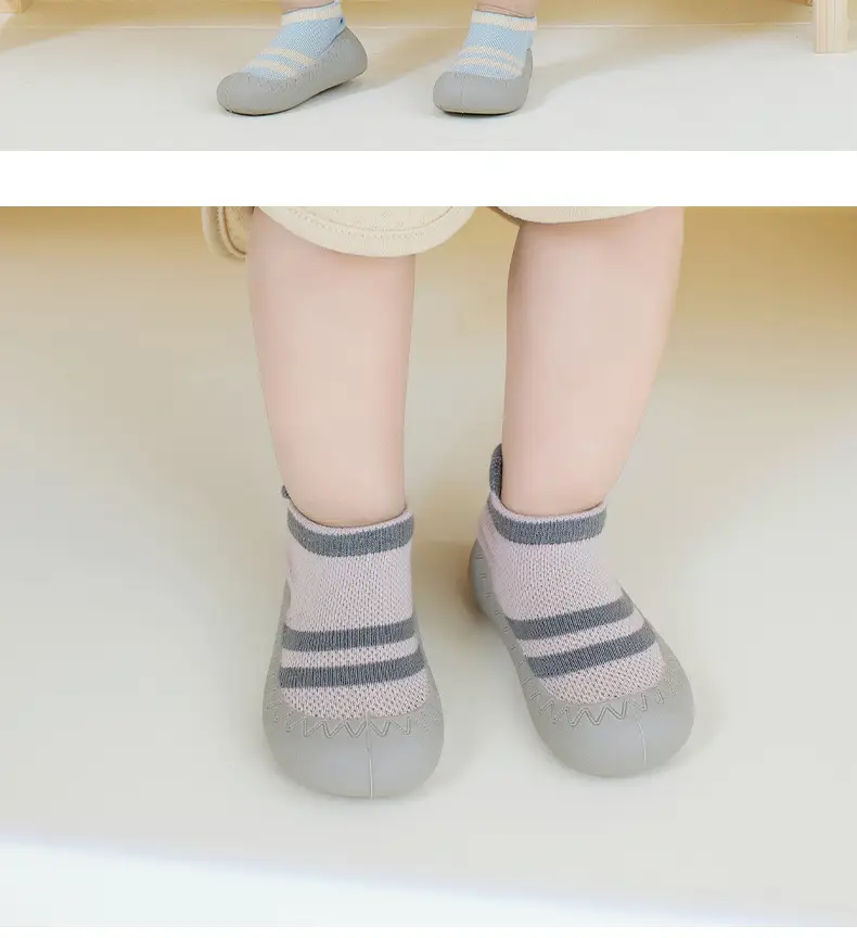 Baby Non-Slip Socks for Newborns White Grey Stripes β feature 12
