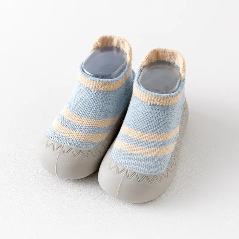 Baby Non-Slip Socks for Newborns White Grey Stripes