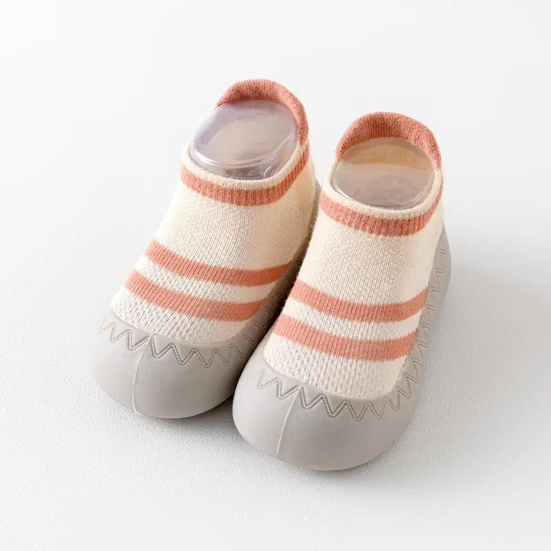 Baby Non-Slip Socks for Newborns White Grey Stripes - Image 3