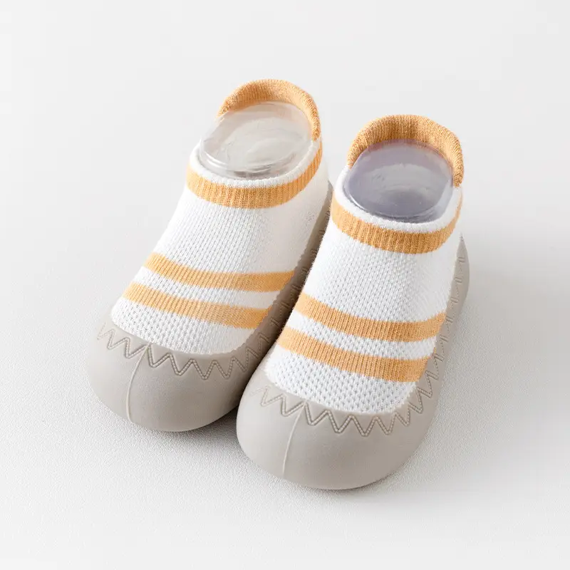 Baby Non-Slip Socks for Newborns White Grey Stripes - Image 5