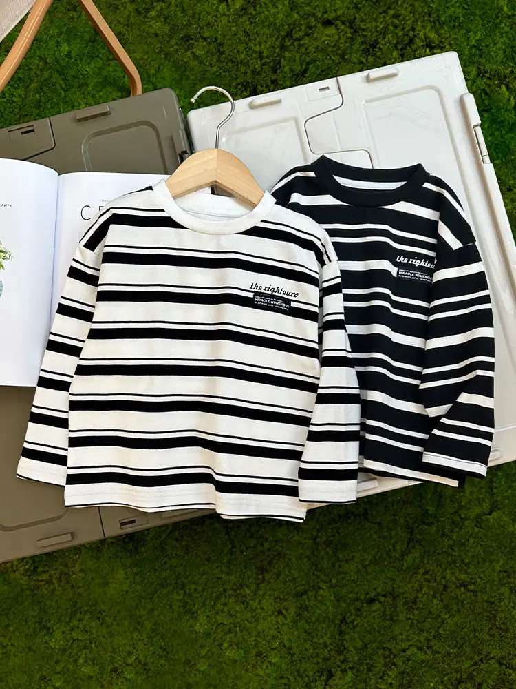 Boys Striped T-Shirt Black White Spring 2026 - Image 5