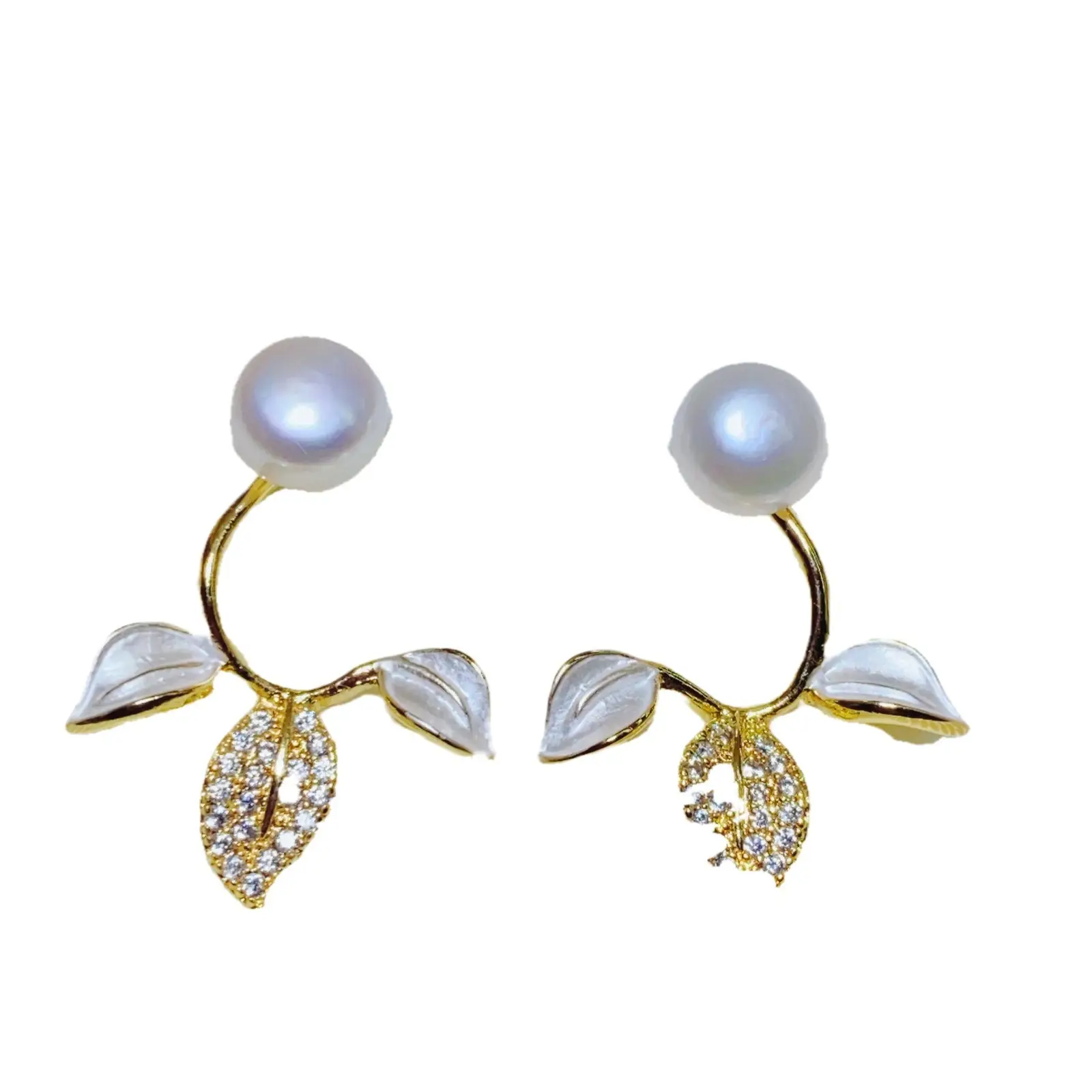 S925 Gold Pearl Leaf Earrings Set - Image 5