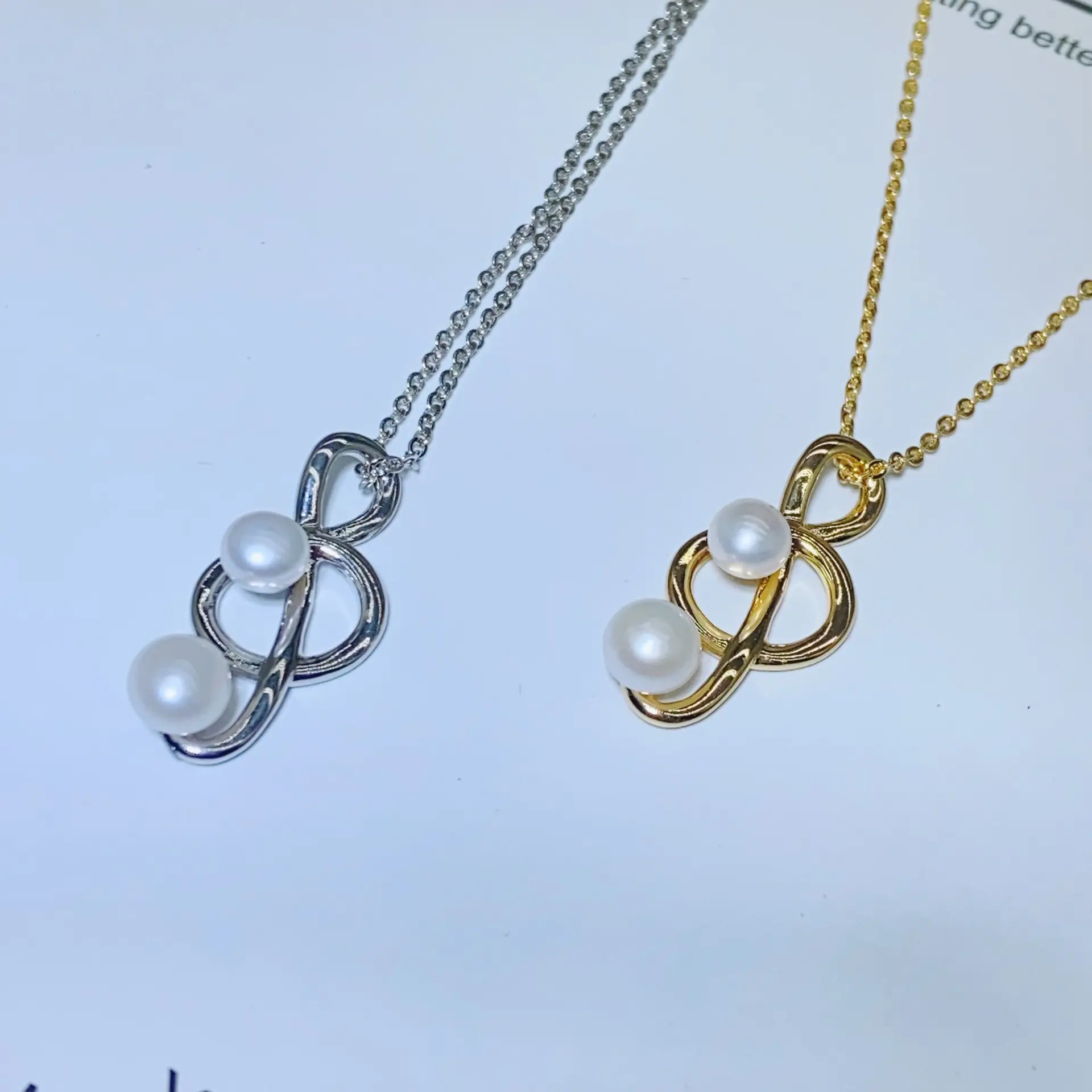 S925 Pearl Asymmetric Earrings Necklace Set - Image 3