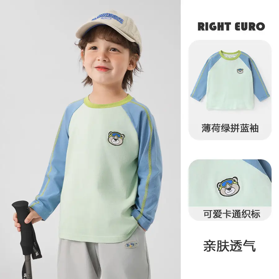 Boys Pure Cotton Long Sleeve T-Shirt Blue Light Green - Image 5