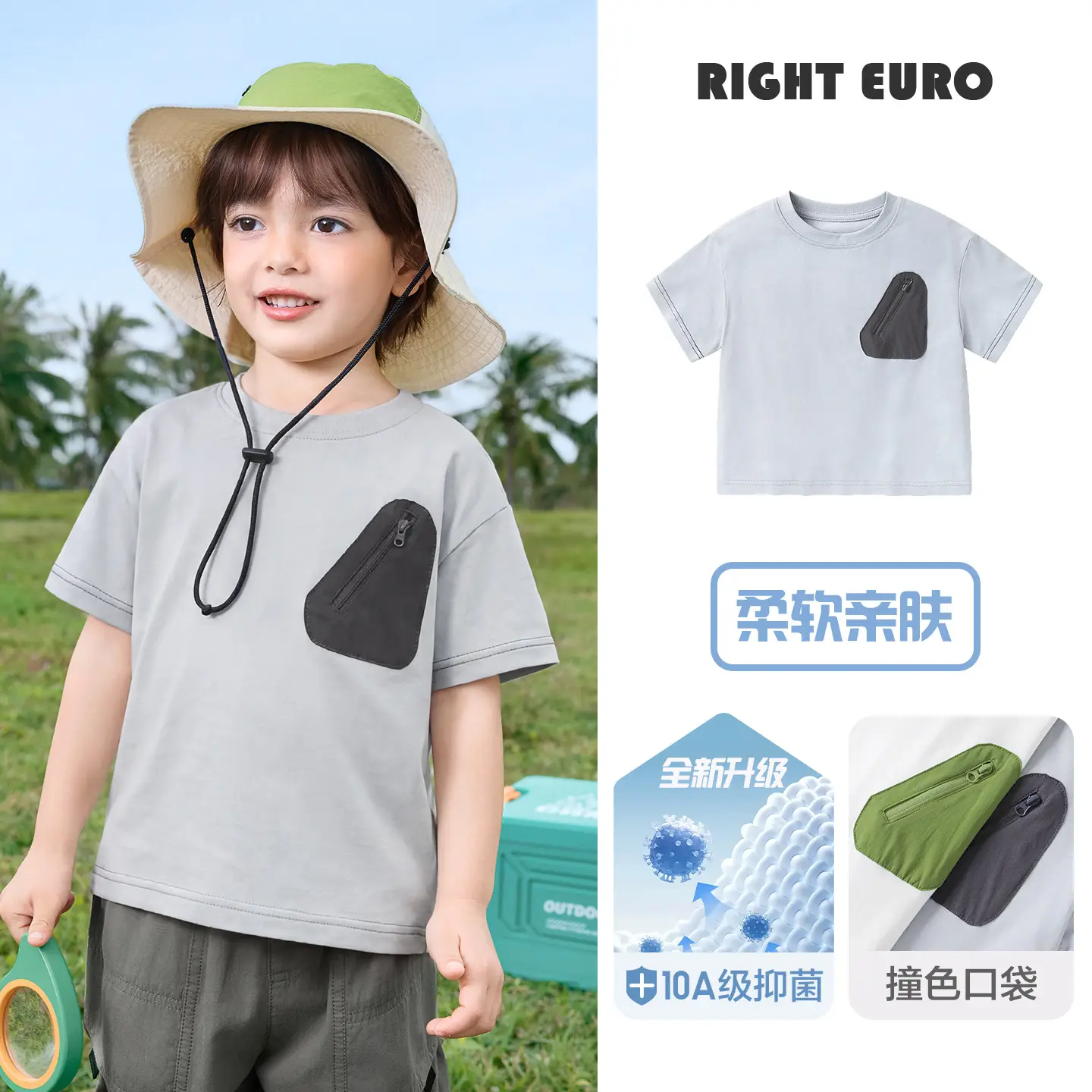 Right Euro Boys T-Shirt Light Blue 100% Cotton Summer - Image 13