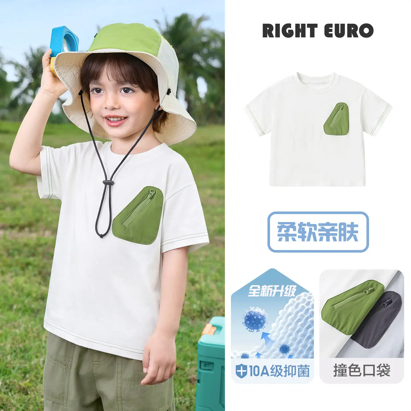 Right Euro Boys T-Shirt Light Blue 100% Cotton Summer - Image 14