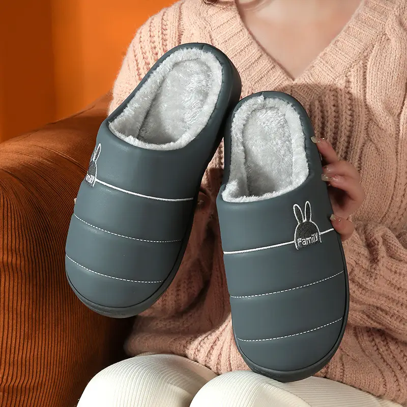Loafers waterproof cotton slippers winter indoor home thick bottom non-slip home plush thermal slippers men's winter - Image 2