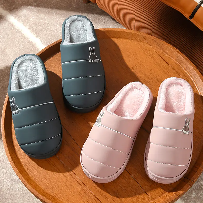 Loafers waterproof cotton slippers winter indoor home thick bottom non-slip home plush thermal slippers men's winter - Image 3