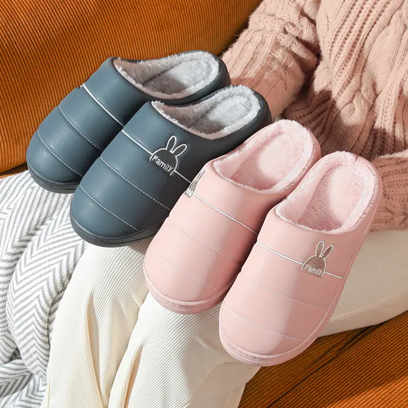 Loafers waterproof cotton slippers winter indoor home thick bottom non-slip home plush thermal slippers men's winter - Image 5