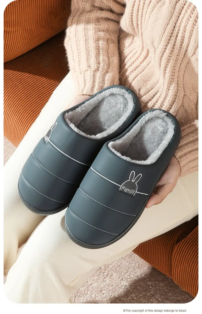 Loafers waterproof cotton slippers winter indoor home thick bottom non-slip home plush thermal slippers men's winter — feature 5