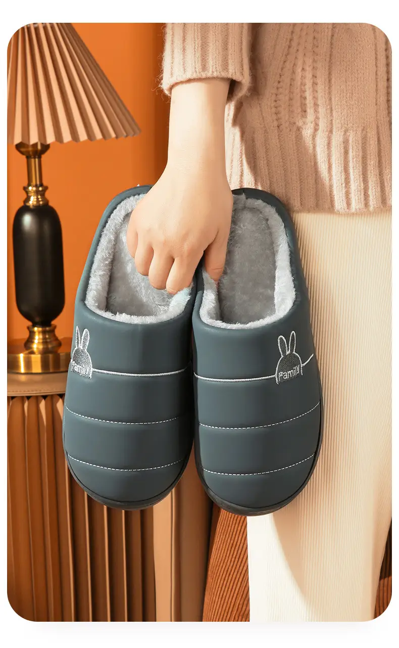Loafers waterproof cotton slippers winter indoor home thick bottom non-slip home plush thermal slippers men's winter — feature 6