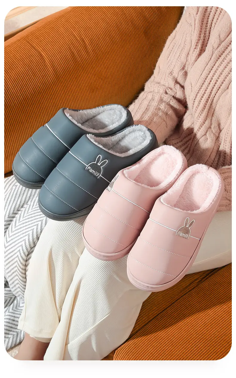 Loafers waterproof cotton slippers winter indoor home thick bottom non-slip home plush thermal slippers men's winter — feature 8