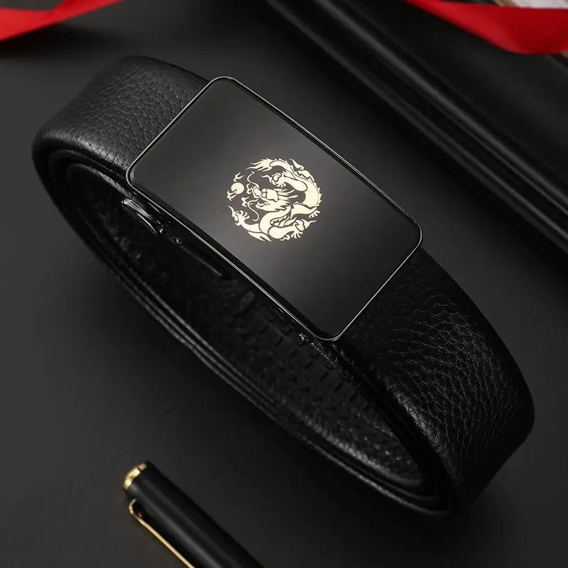 Men's Red Dragon Year Belt with Automatic Buckle