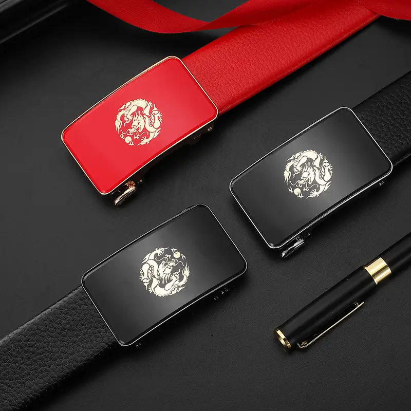 Men's Red Dragon Year Belt with Automatic Buckle