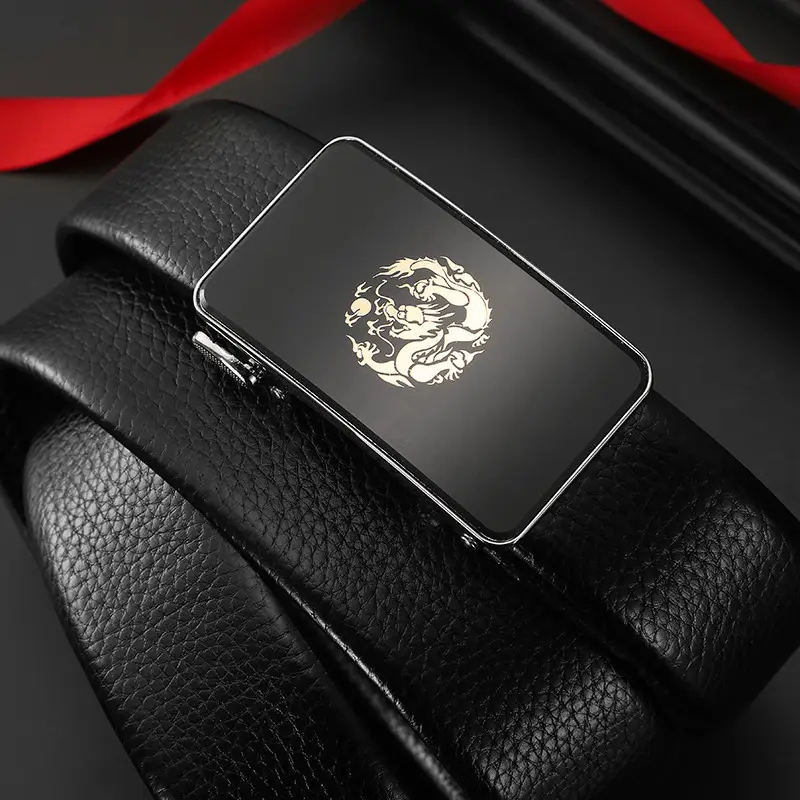 Men's Red Dragon Year Belt with Automatic Buckle