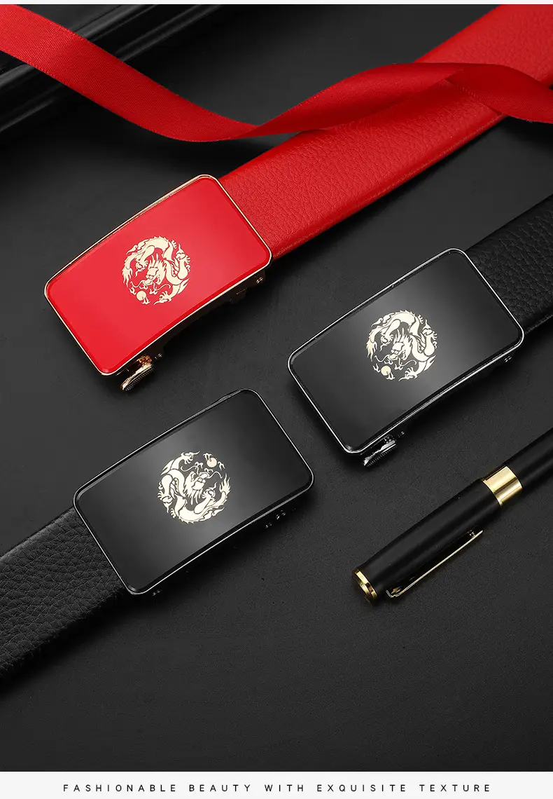 Men's Red Dragon Year Belt with Automatic Buckle — feature 10