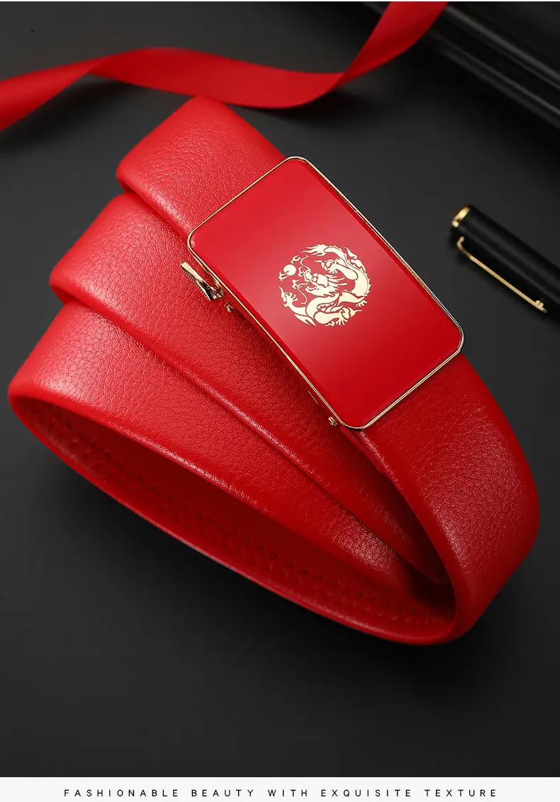 Men's Red Dragon Year Belt with Automatic Buckle — feature 12